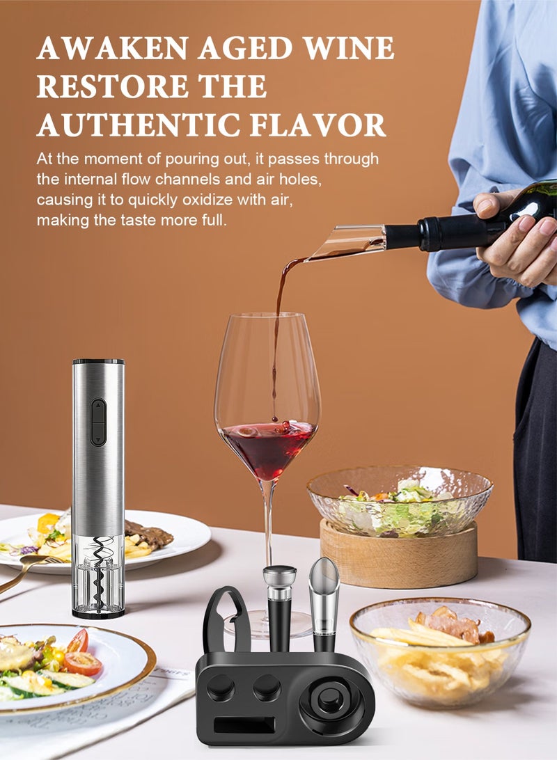 هومار كيت طقم فتاحة نبيذ كهربائية - فتاحة نبيذ تعمل بالبطارية مع قاطع رقائق معدنية، غلاف من الفولاذ المقاوم للصدأ، ضوء LED ونافذة شفافة، موزع نبيذ مهوية، سدادة شفط وقاعدة للاستخدام المنزلي، البار والحفلات - Image 5